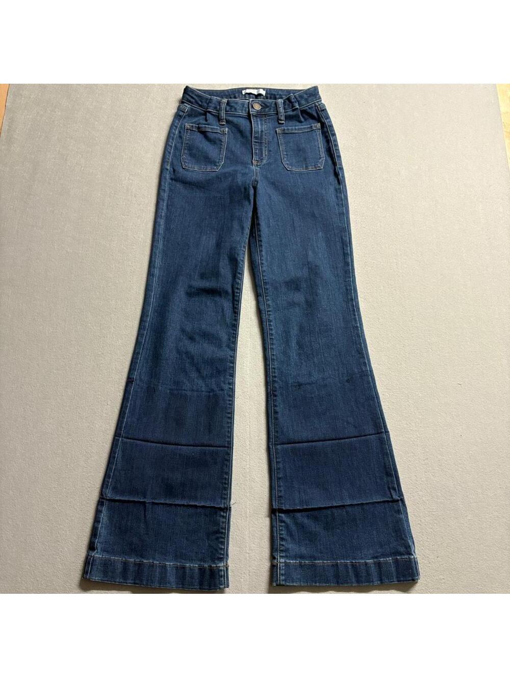 Lauren Conrad Flare Jeans Womens 4 Blue Denim High Rise Patch Pocket Boho 30